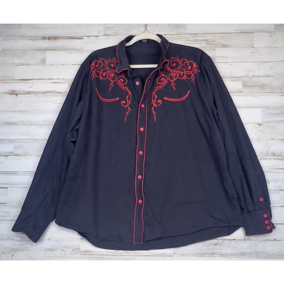 Chemise Western Coofandy Manches Longues - Bleu Clair Brodée - Taille XXL - Neuve Avec étiquettes